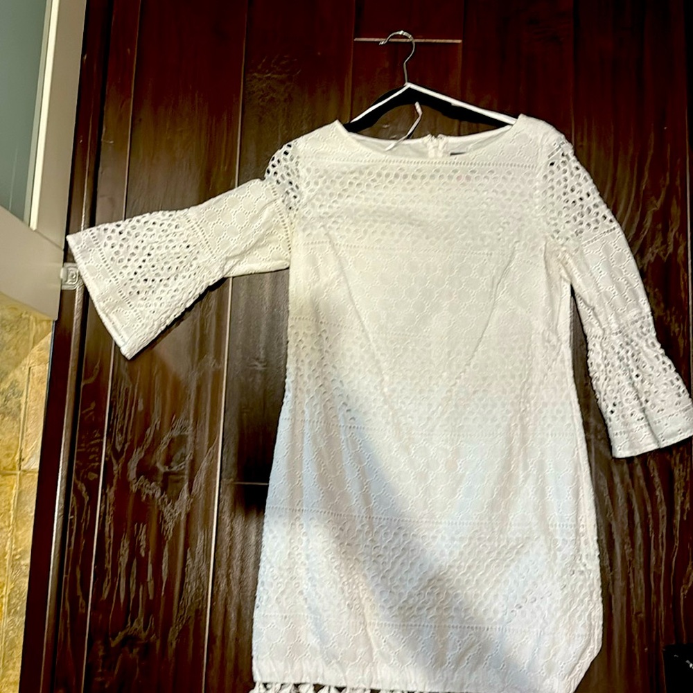 Vince Camuto Women's White Eyelet Tassel Hem A-Line Dress Size 8